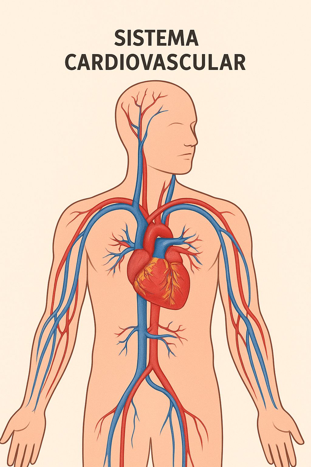 Ilustração do sistema vascular em uma silhueta masculina