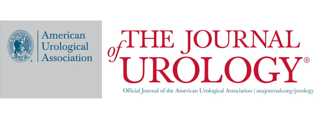 Logotipo do Journal of Urology. O nome está escrito em vermelho e à esqueda há uma imagem com o logotipo da Associação Americana de Urologia.