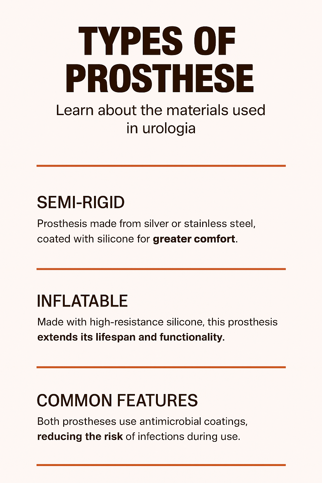 Infographic on types and materials of penile prostheses