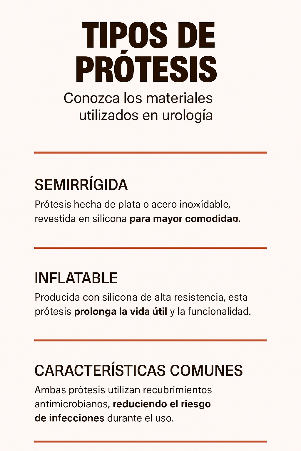 Infografía tipos y materiales de prótesis peneanas