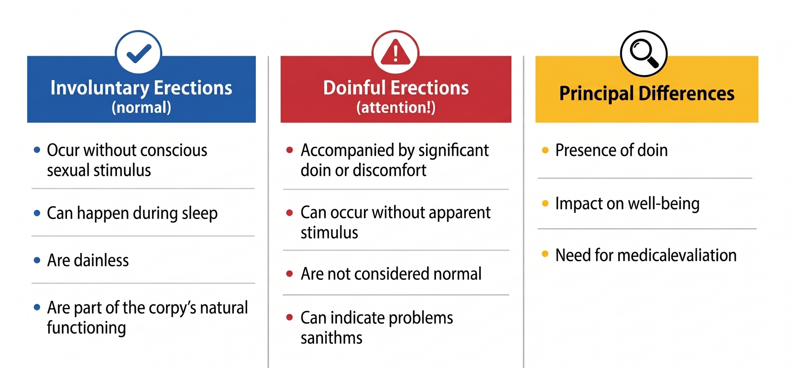 Infographic explaining the differences between involuntary erection and painful erection.