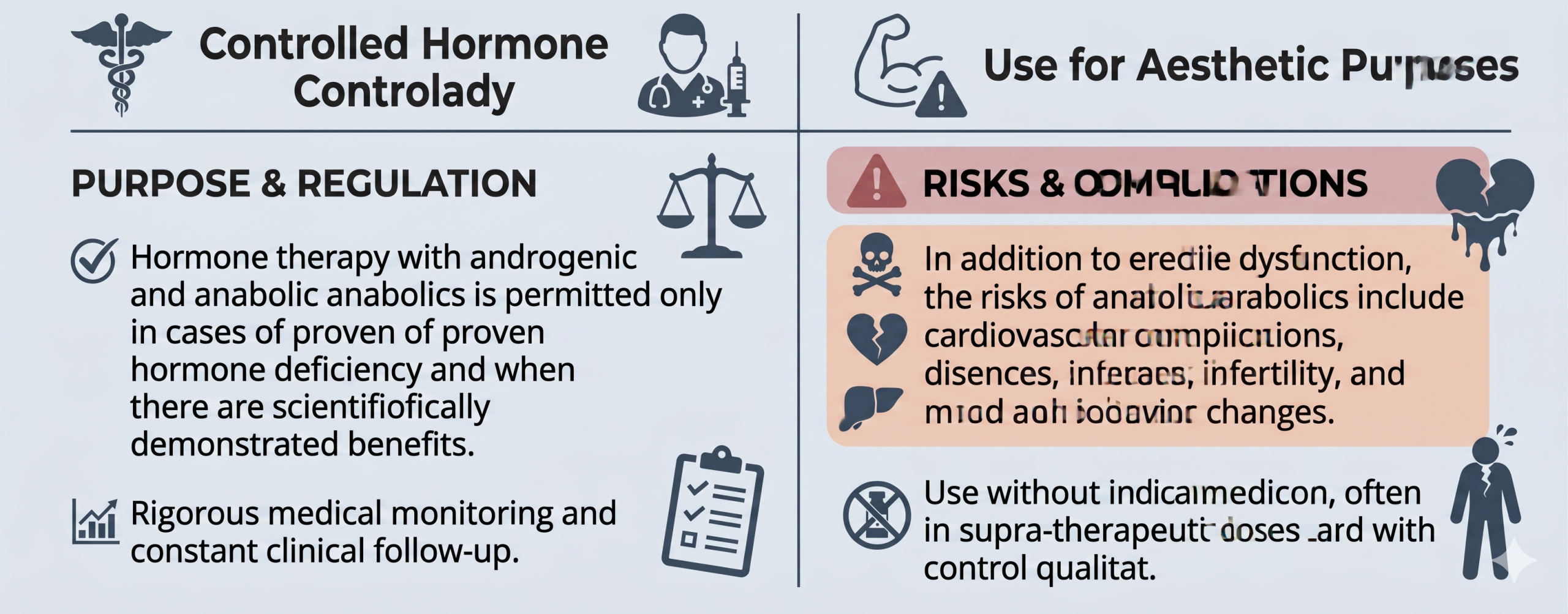Infographic explaining the differences between medical and aesthetic use of anabolic steroids.