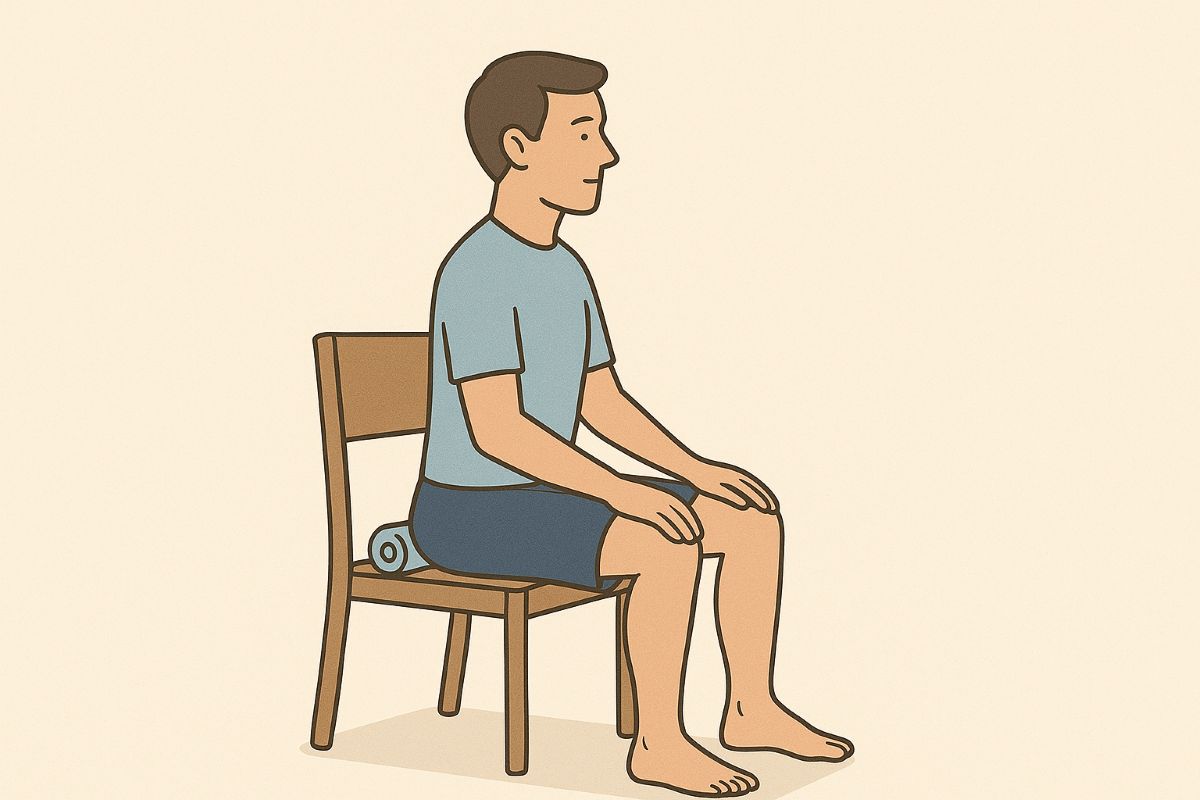 Ilustração de um homem deitado em uma superfície plana fazendo exercício de Kegel deitado.