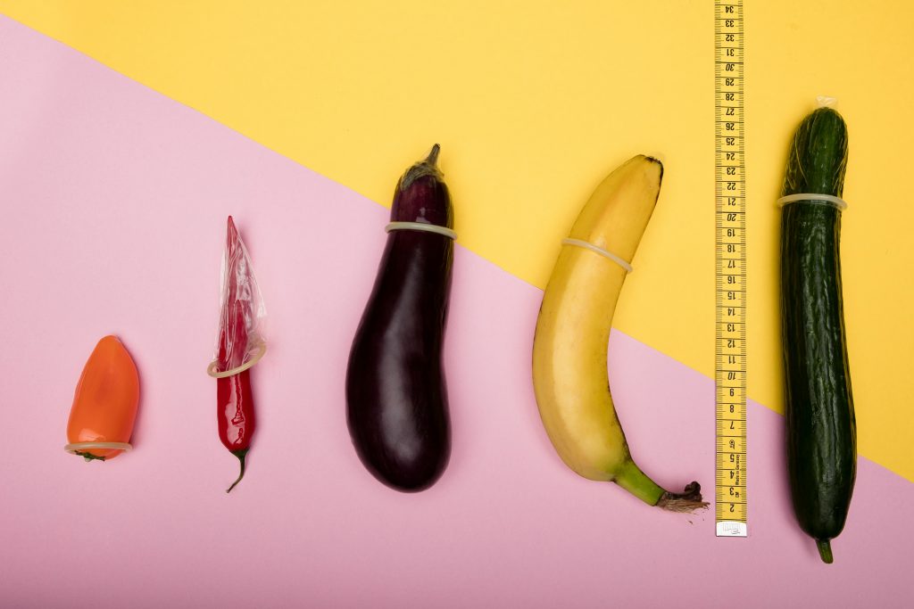 Vegetables illustrating different penis sizes in a text explaining the Jelqing technique