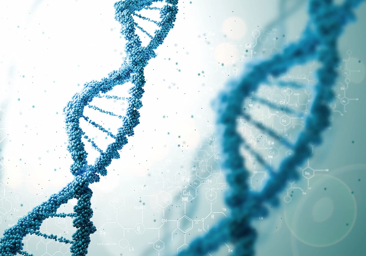 Dos cadenas de ADN azules simulando la terapia celular para la disfunción eréctil