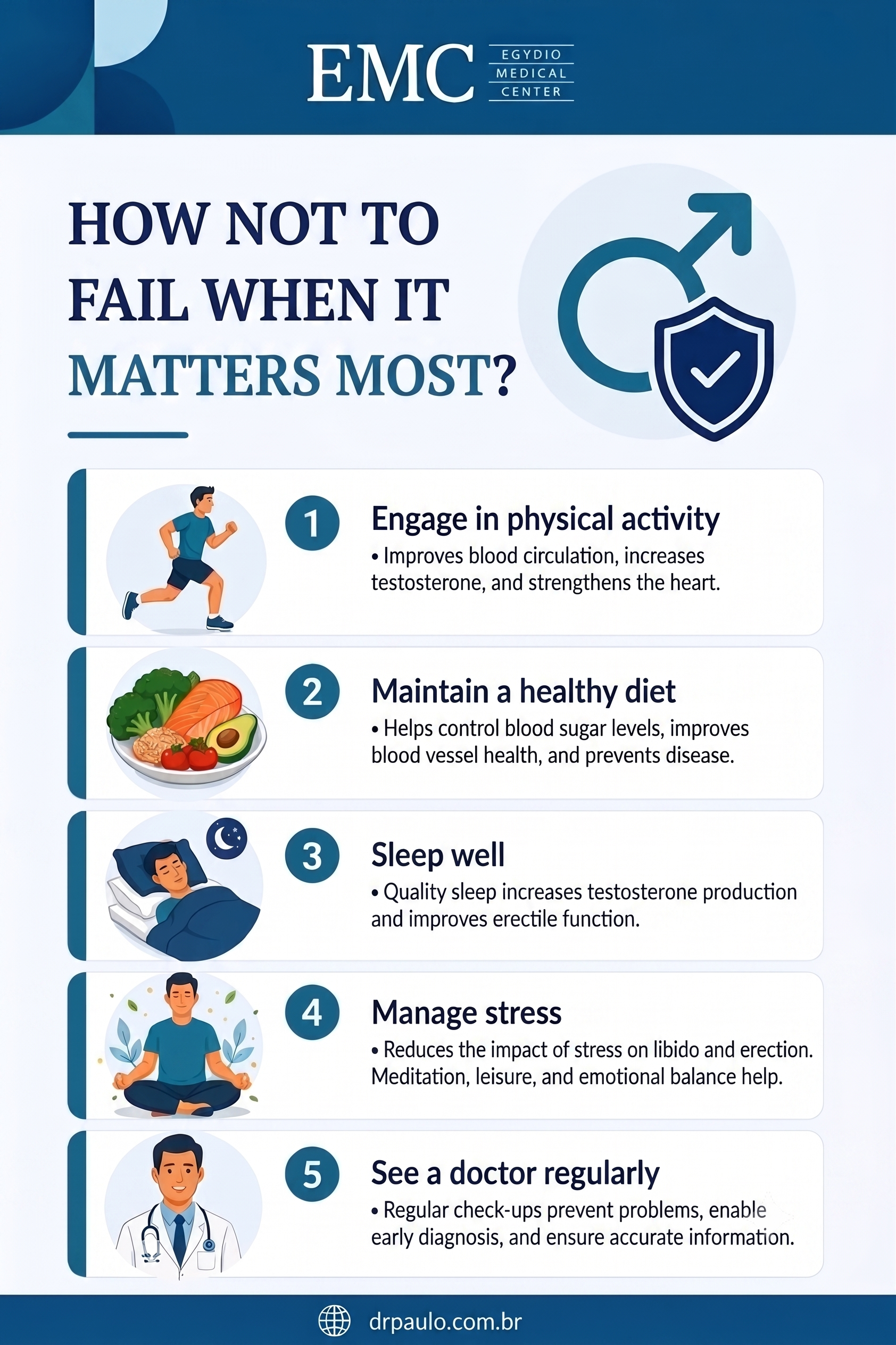 Infographic with tips to avoid erectile difficulties during sex.
