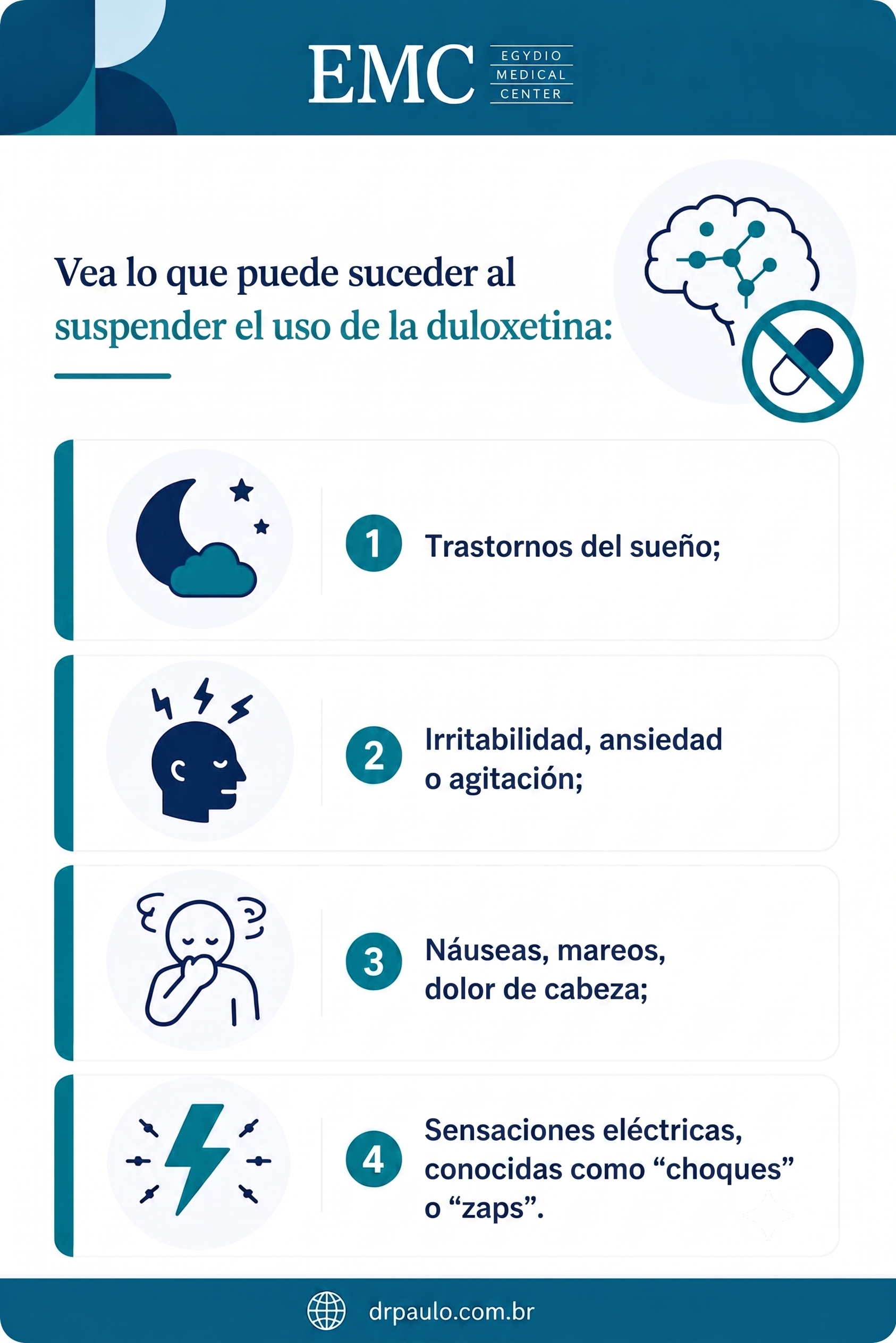 Infografía que explica por qué no debes interrumpir el uso de duloxetina por tu cuenta