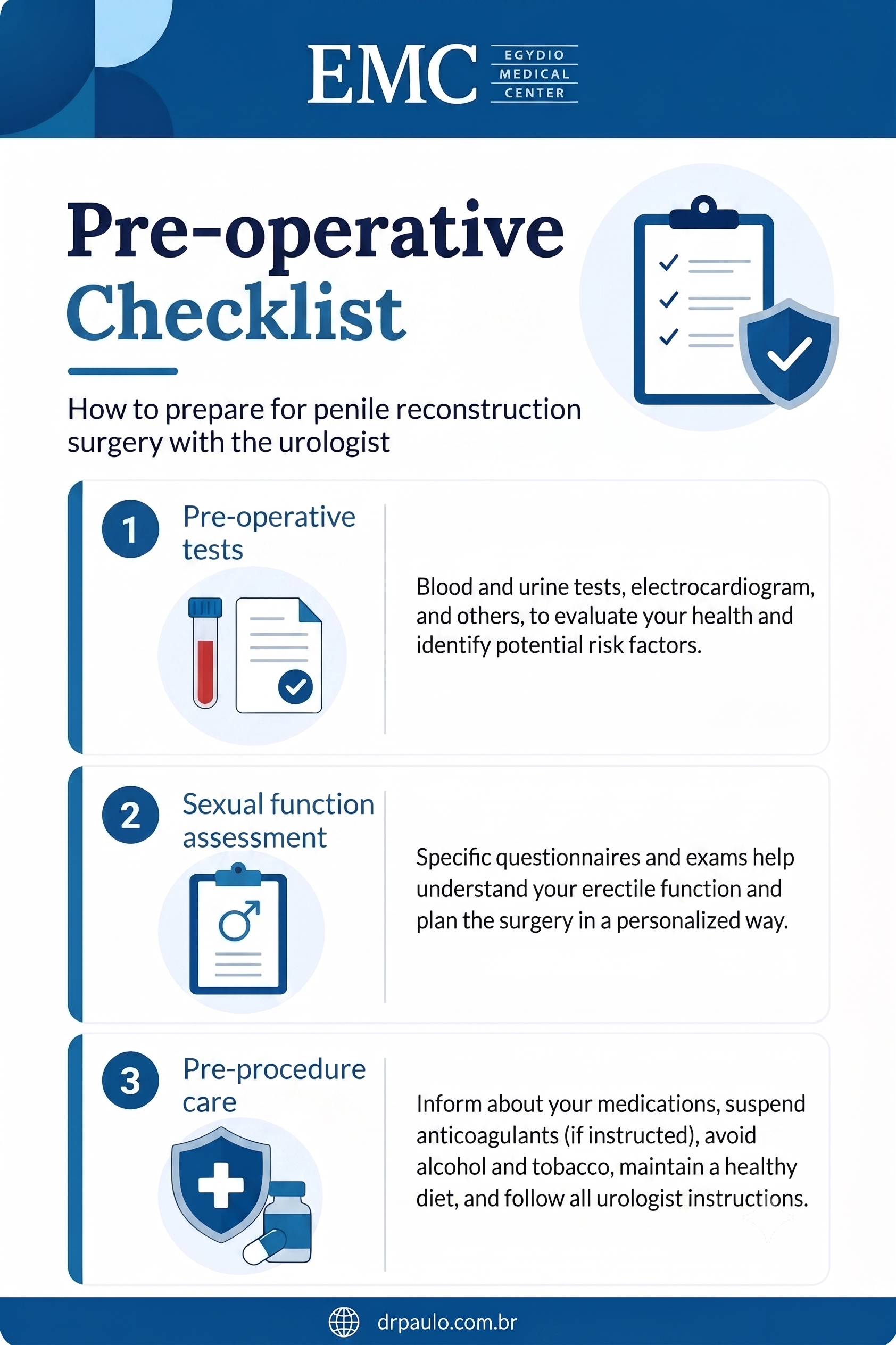 Checklist with the preparations for penile recovery surgery