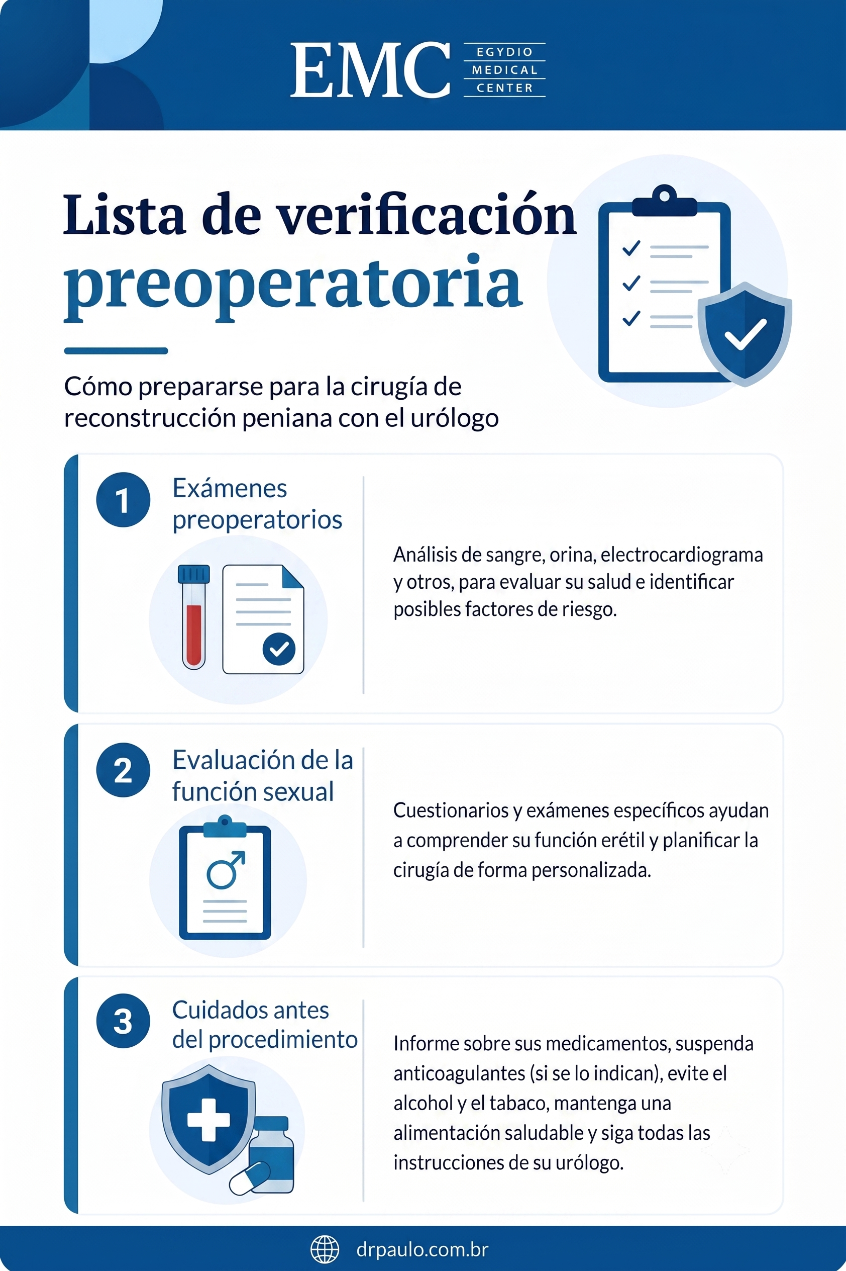 Lista de verificación con los preparativos para la cirugía de recuperación peneana