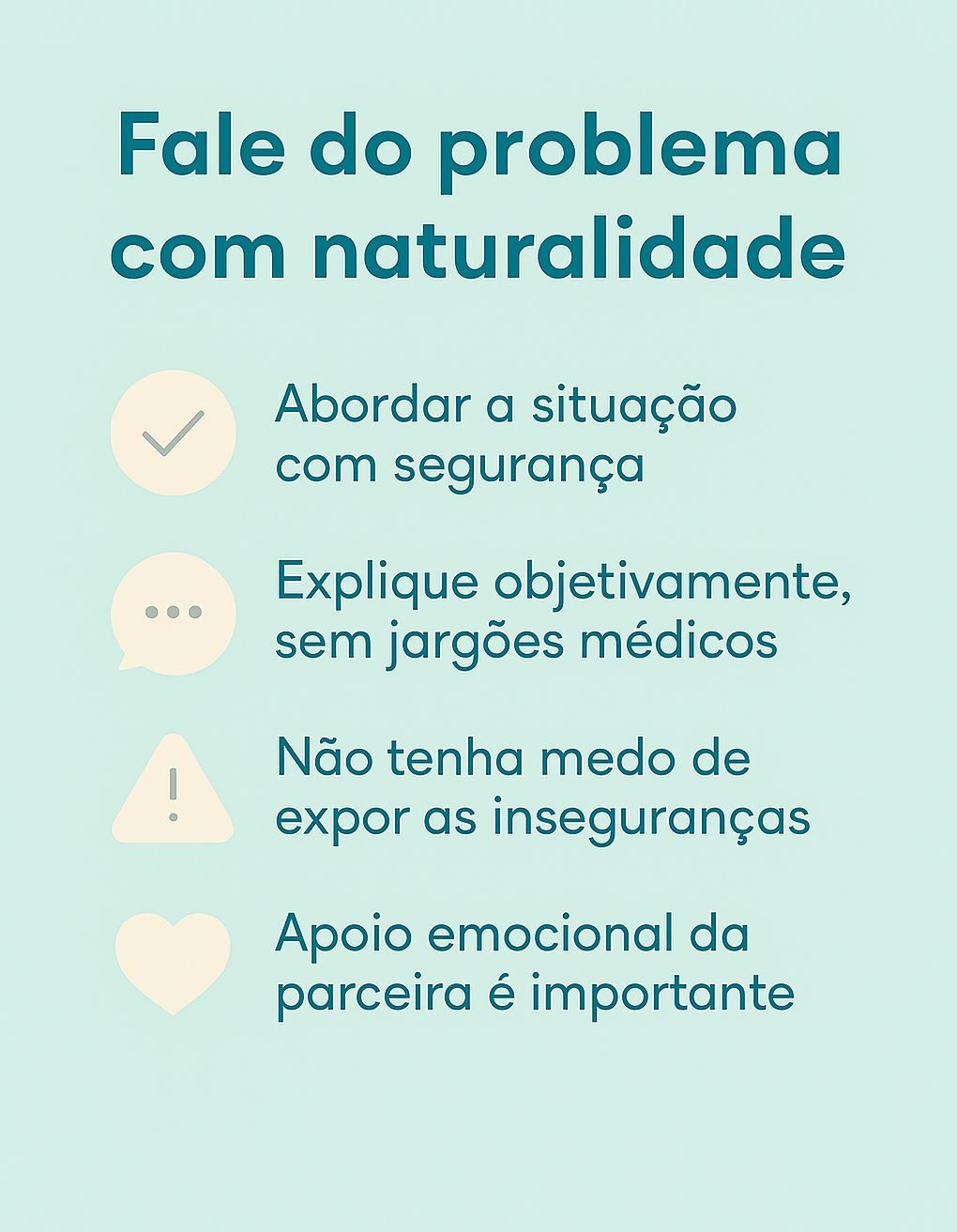 Infográfico com dicas de como conversar com a parceira sobre a prótese peniana