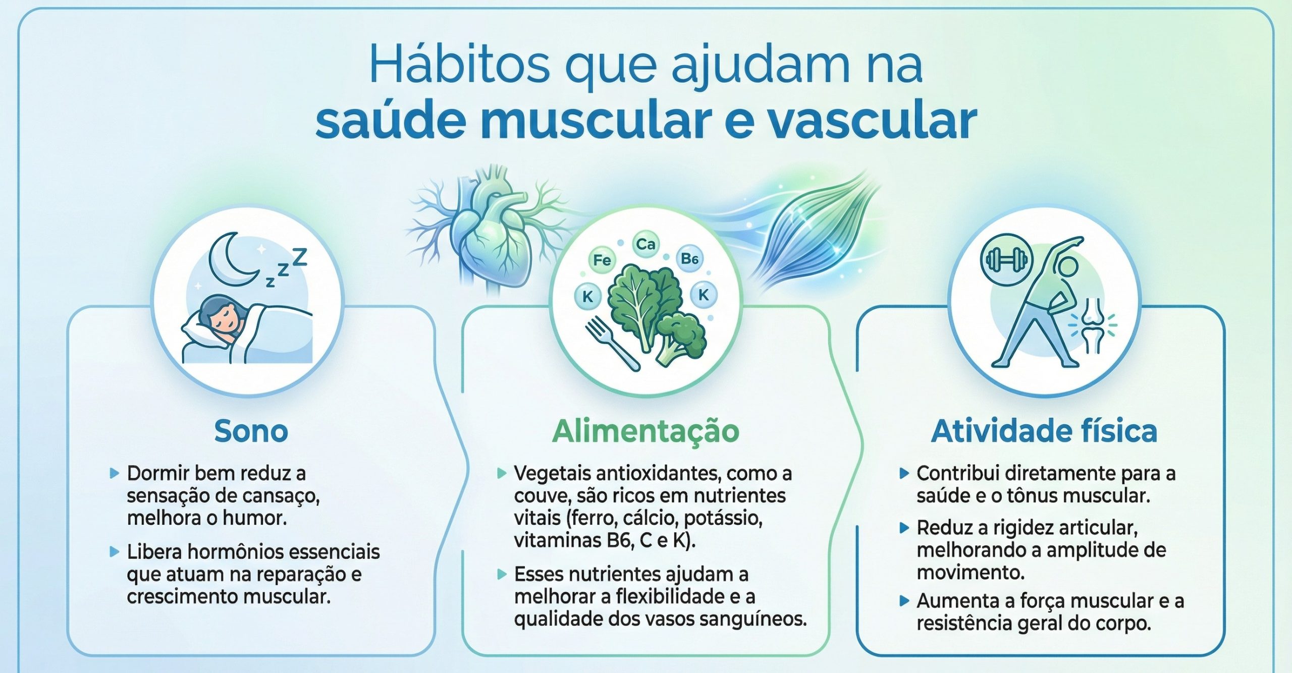 Infográfico explicando medidas conjuntas para tratar disfunção erétil e doenças autoimunes: dormir bem, boa alimentação e atividade física.
