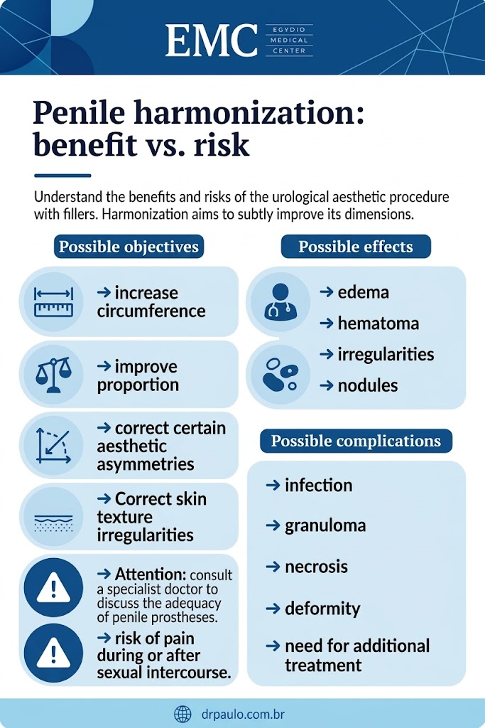 Infographic explaining the benefits and risks of penile harmonization