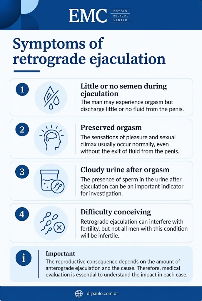 Infographic explaining symptoms of retrograde ejaculation