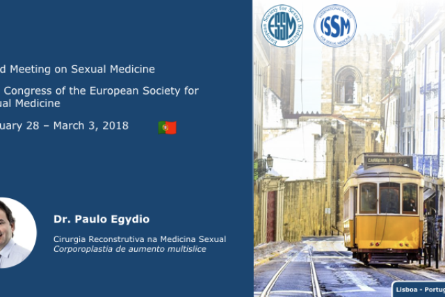 Arte de divulgação da apresentação do Dr. Paulo Egydio sobre Cirurgia reconstrutiva na medicina sexual, no ESSM, em Lisboa